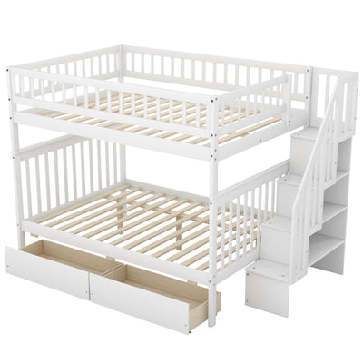 Full-over-Full Bunk Bed With Two Spacious Drawers And Storage