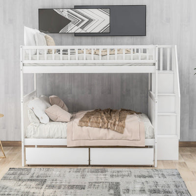 Full-over-Full Bunk Bed With Two Spacious Drawers And Storage