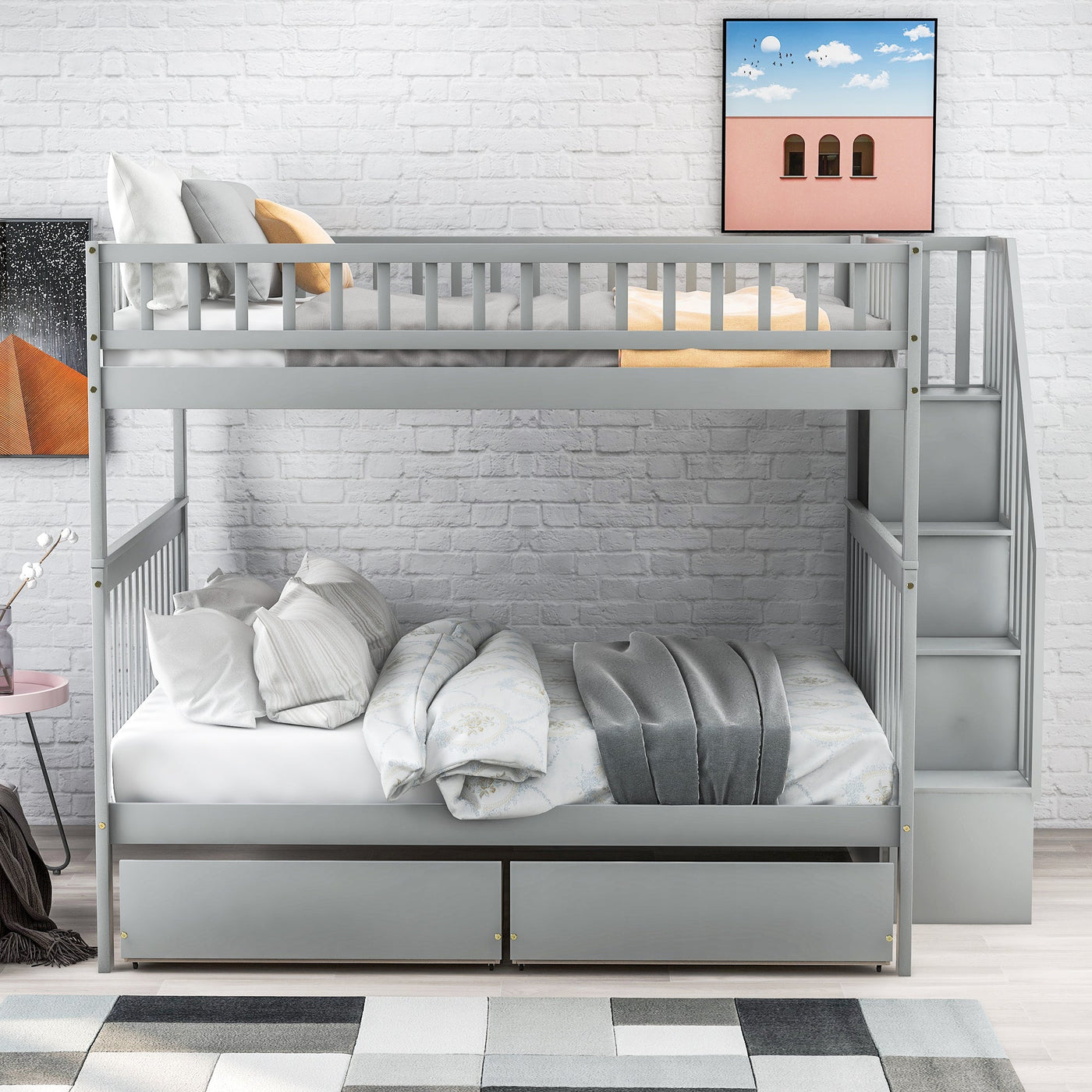 Full-over-Full Bunk Bed With Two Spacious Drawers And Storage