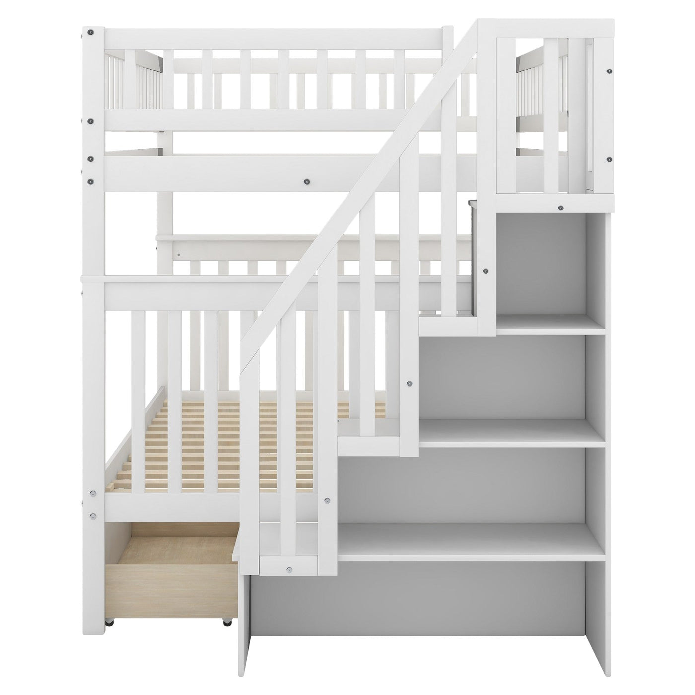 Full-over-Full Bunk Bed With Two Spacious Drawers And Storage