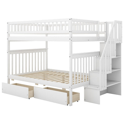 Full-over-Full Bunk Bed With Two Spacious Drawers And Storage