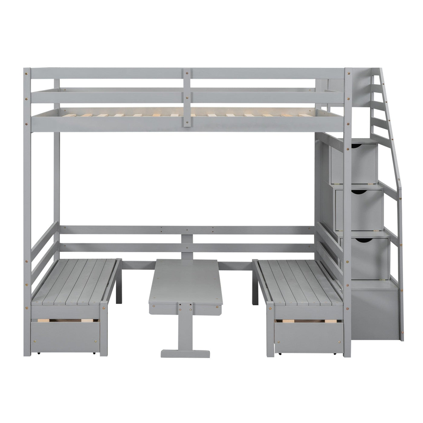 Full Over Full Bunk Bed With Staircase Convertible Down Bed Seats Table