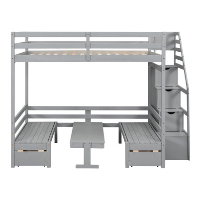 Full Over Full Bunk Bed With Staircase Convertible Down Bed Seats Table
