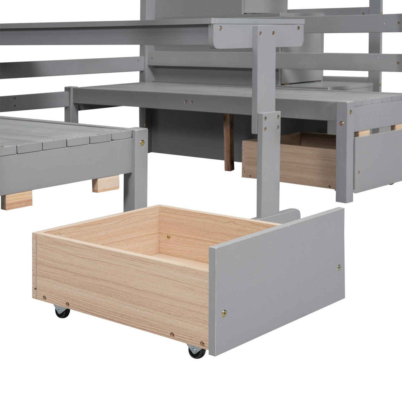Full Over Full Bunk Bed With Staircase Convertible Down Bed Seats Table
