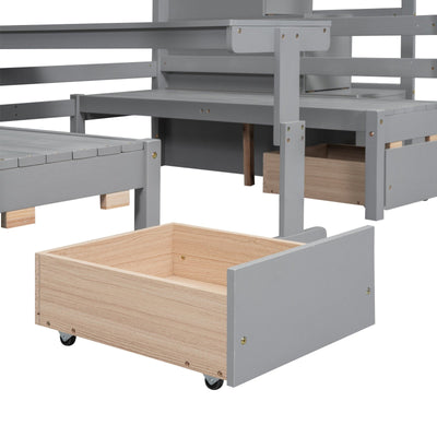 Full Over Full Bunk Bed With Staircase Convertible Down Bed Seats Table