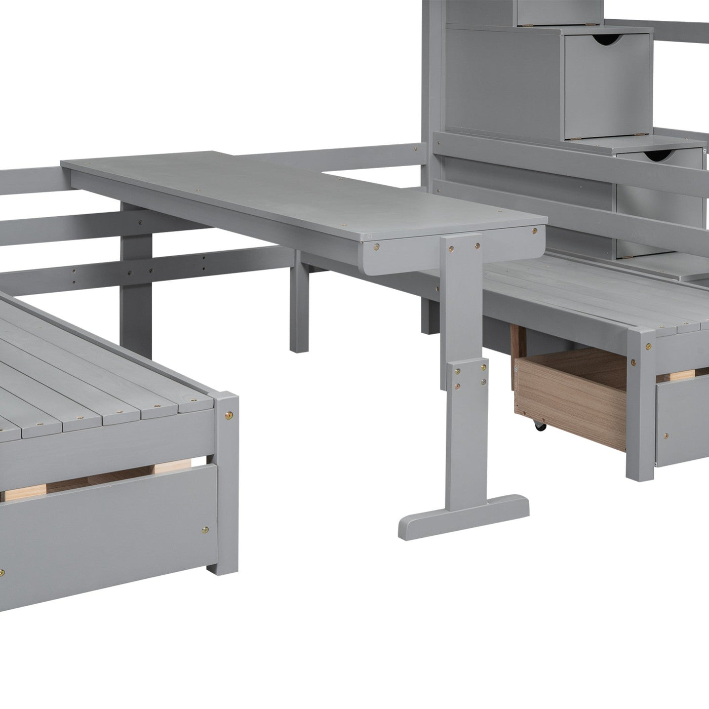 Full Over Full Bunk Bed With Staircase Convertible Down Bed Seats Table