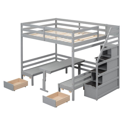 Full Over Full Bunk Bed With Staircase Convertible Down Bed Seats Table
