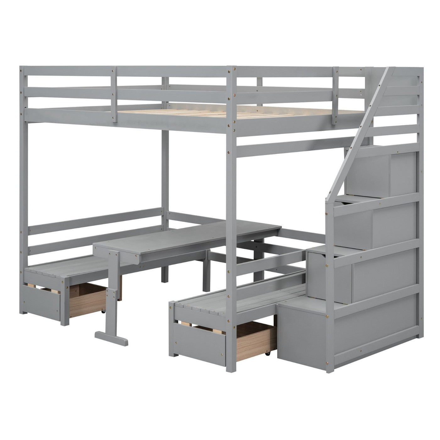 Full Over Full Bunk Bed With Staircase Convertible Down Bed Seats Table