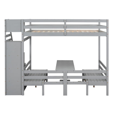 Full Over Full Bunk Bed With Staircase Convertible Down Bed Seats Table