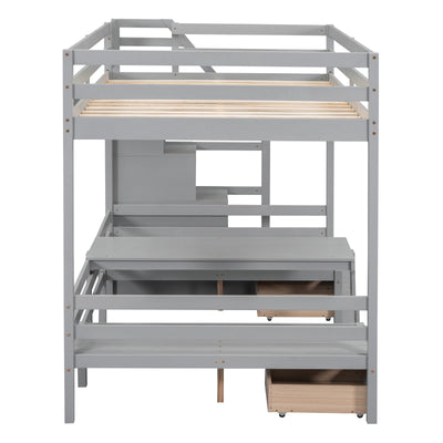 Full Over Full Bunk Bed With Staircase Convertible Down Bed Seats Table