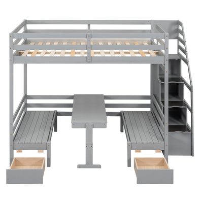 Full Over Full Bunk Bed With Staircase Convertible Down Bed Seats Table