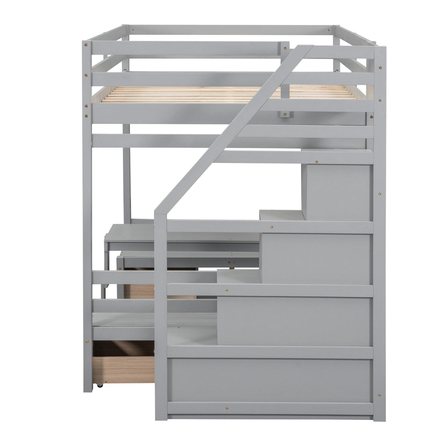 Full Over Full Bunk Bed With Staircase Convertible Down Bed Seats Table