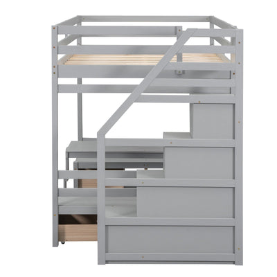 Full Over Full Bunk Bed With Staircase Convertible Down Bed Seats Table