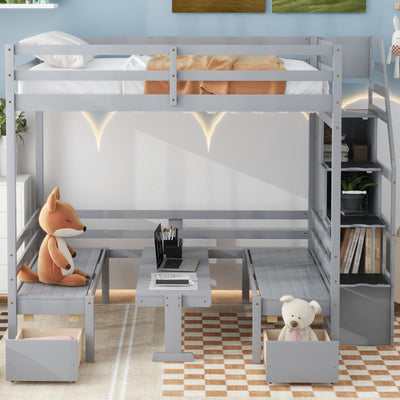 Full Over Full Bunk Bed With Staircase Convertible Down Bed Seats Table