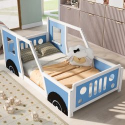 Full Size Classic Car Shaped Platform Bed With Wheels Design