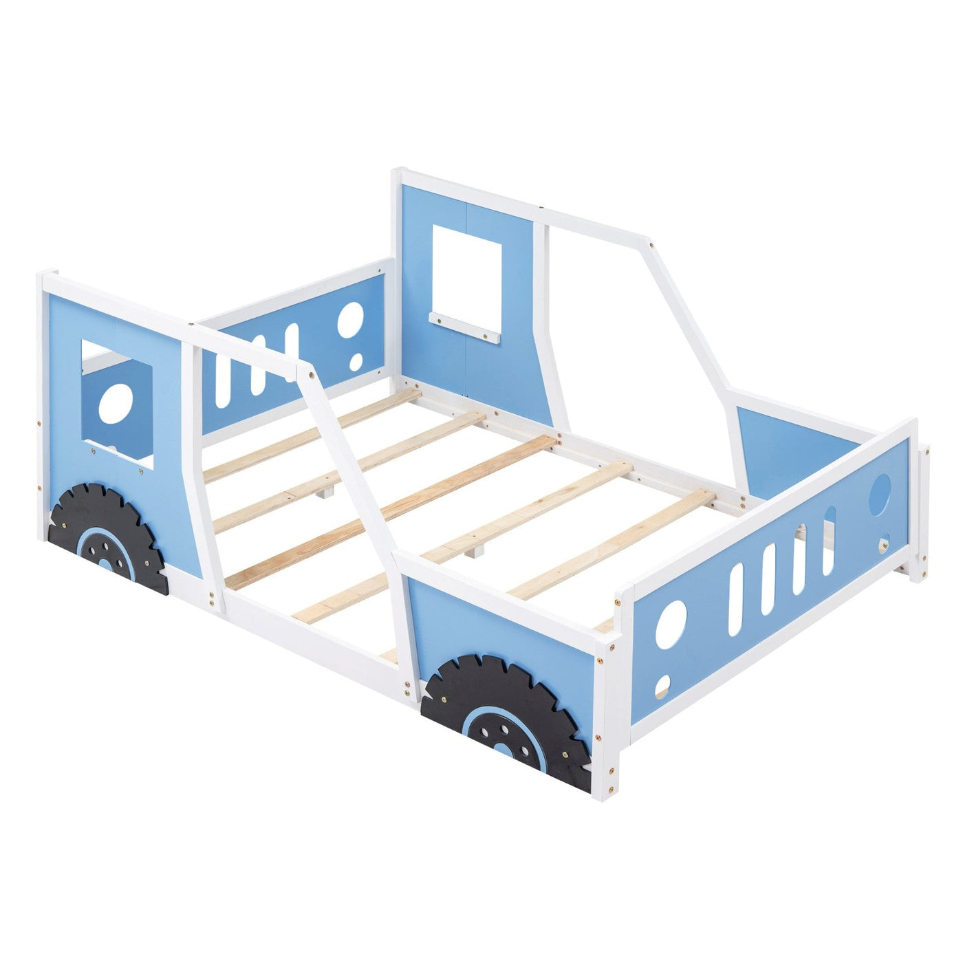 Full Size Classic Car Shaped Platform Bed With Wheels Design