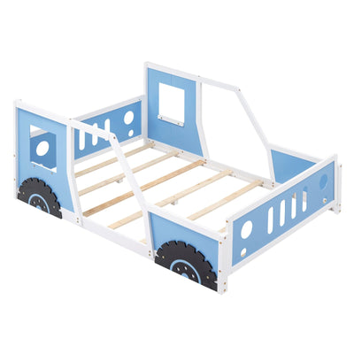 Full Size Classic Car Shaped Platform Bed With Wheels Design