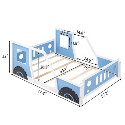 Full Size Classic Car Shaped Platform Bed With Wheels Design