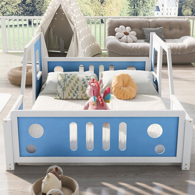 Full Size Classic Car Shaped Platform Bed With Wheels Design
