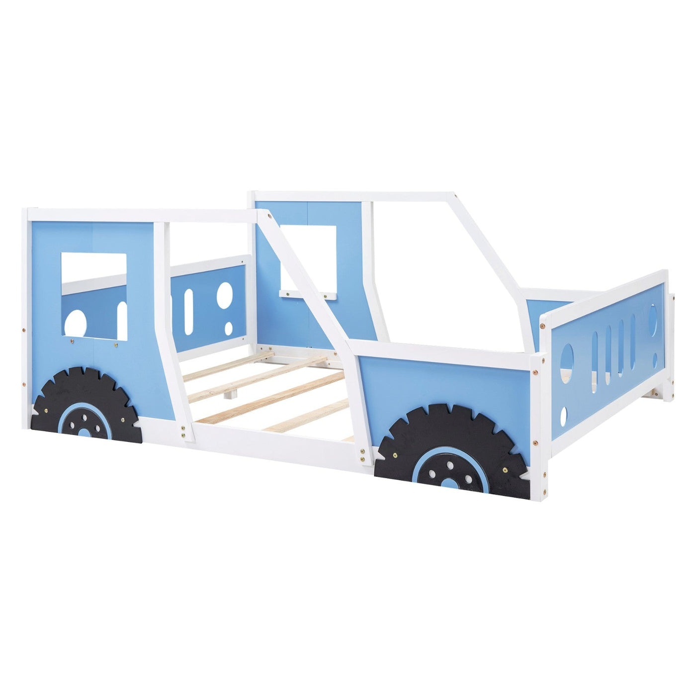 Full Size Classic Car Shaped Platform Bed With Wheels Design