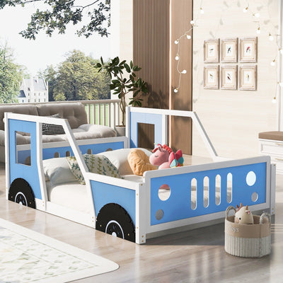 Full Size Classic Car Shaped Platform Bed With Wheels Design