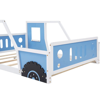 Full Size Classic Car Shaped Platform Bed With Wheels Design