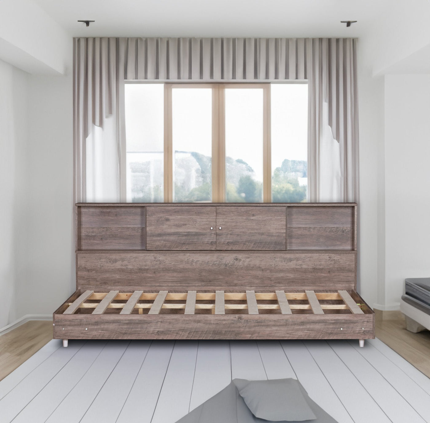 Full Size Daybed Frame With Built-In Bookcase Storage Shelves