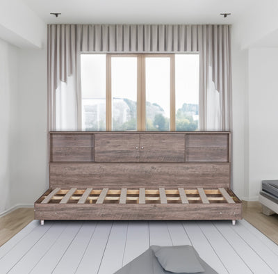 Full Size Daybed Frame With Built-In Bookcase Storage Shelves