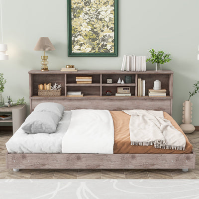Full Size Daybed Frame With Built-In Bookcase Storage Shelves