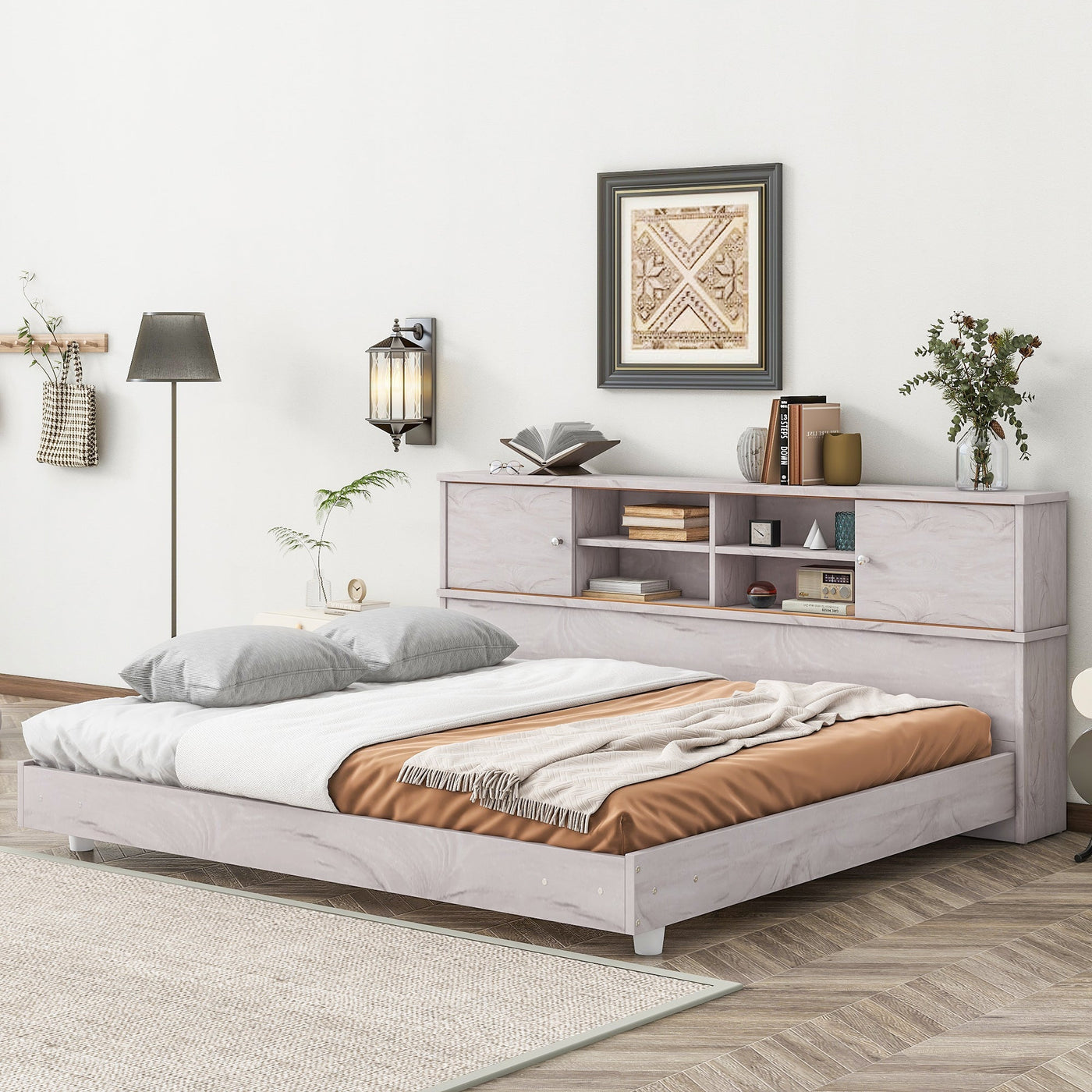 Full Size Daybed Frame With Built-In Bookcase Storage Shelves