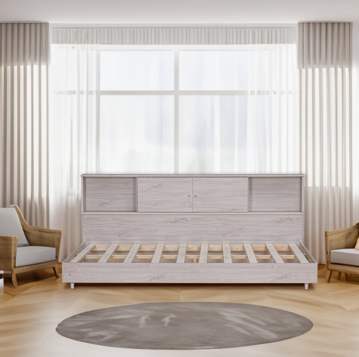Full Size Daybed Frame With Built-In Bookcase Storage Shelves