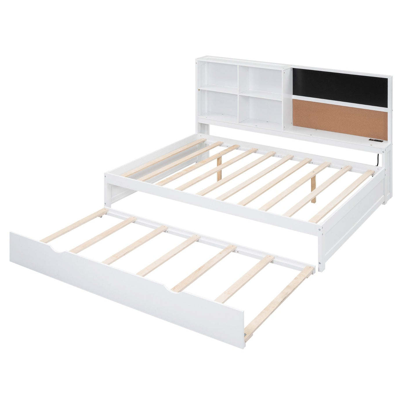 Full Size Daybed With Storage Shelves USB Ports Blackboard Cork Board