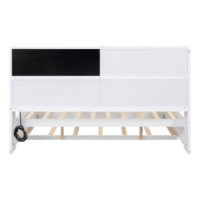Full Size Daybed With Storage Shelves USB Ports Blackboard Cork Board