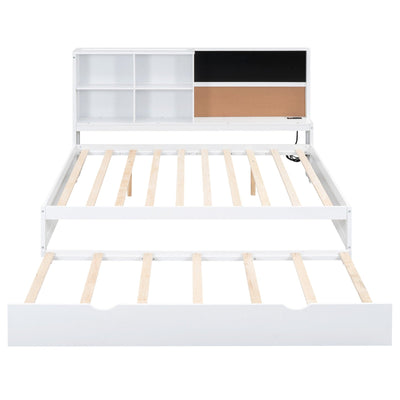 Full Size Daybed With Storage Shelves USB Ports Blackboard Cork Board