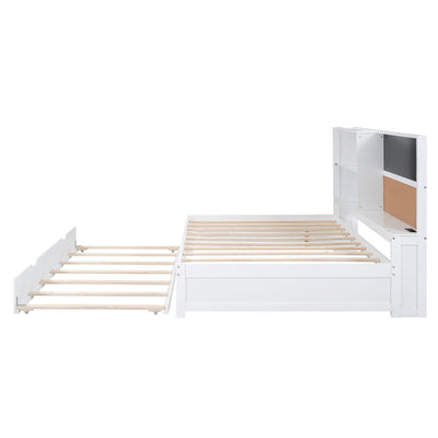 Full Size Daybed With Storage Shelves USB Ports Blackboard Cork Board