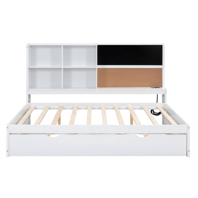 Full Size Daybed With Storage Shelves USB Ports Blackboard Cork Board