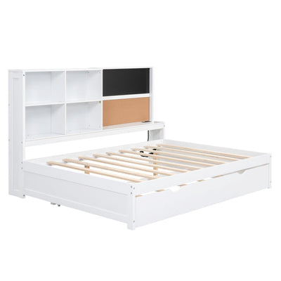 Full Size Daybed With Storage Shelves USB Ports Blackboard Cork Board