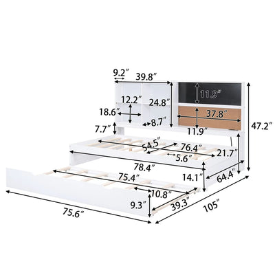 Full Size Daybed With Storage Shelves USB Ports Blackboard Cork Board