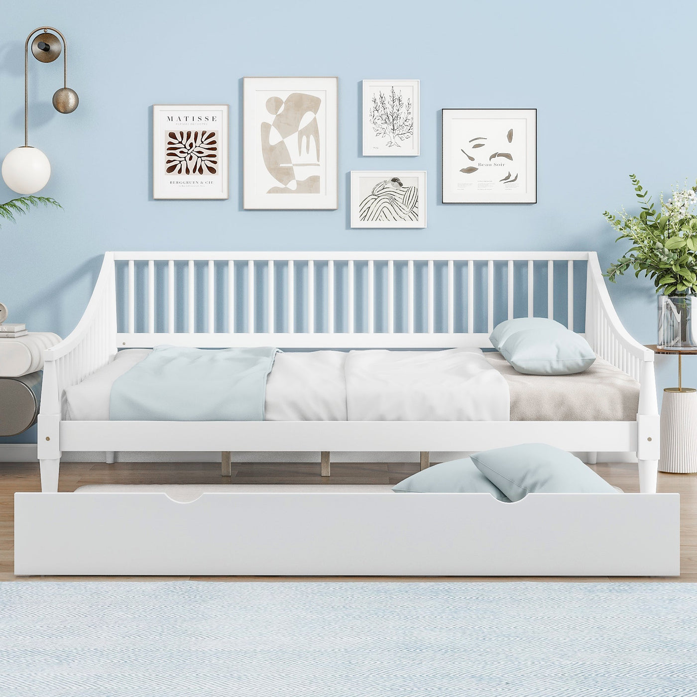 Full Size Daybed With Trundle And Support Legs For Extra Comfort