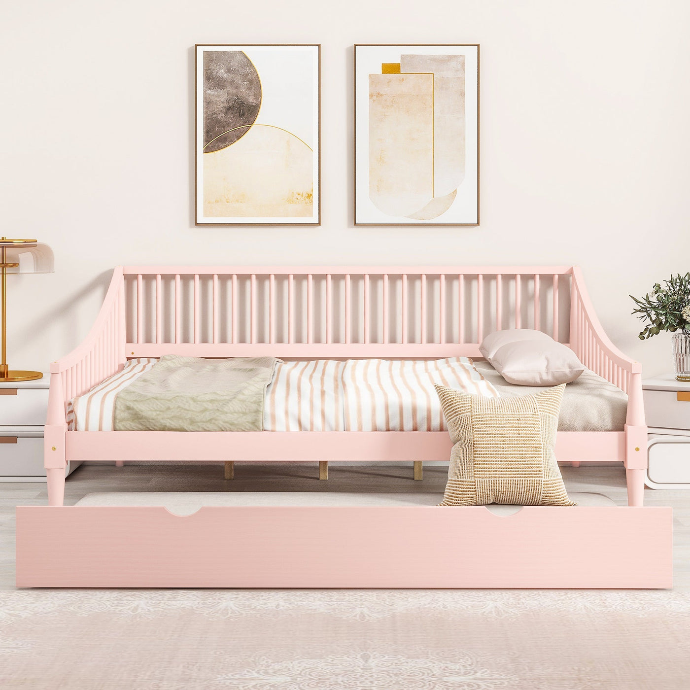 Full Size Daybed With Trundle And Support Legs For Extra Comfort