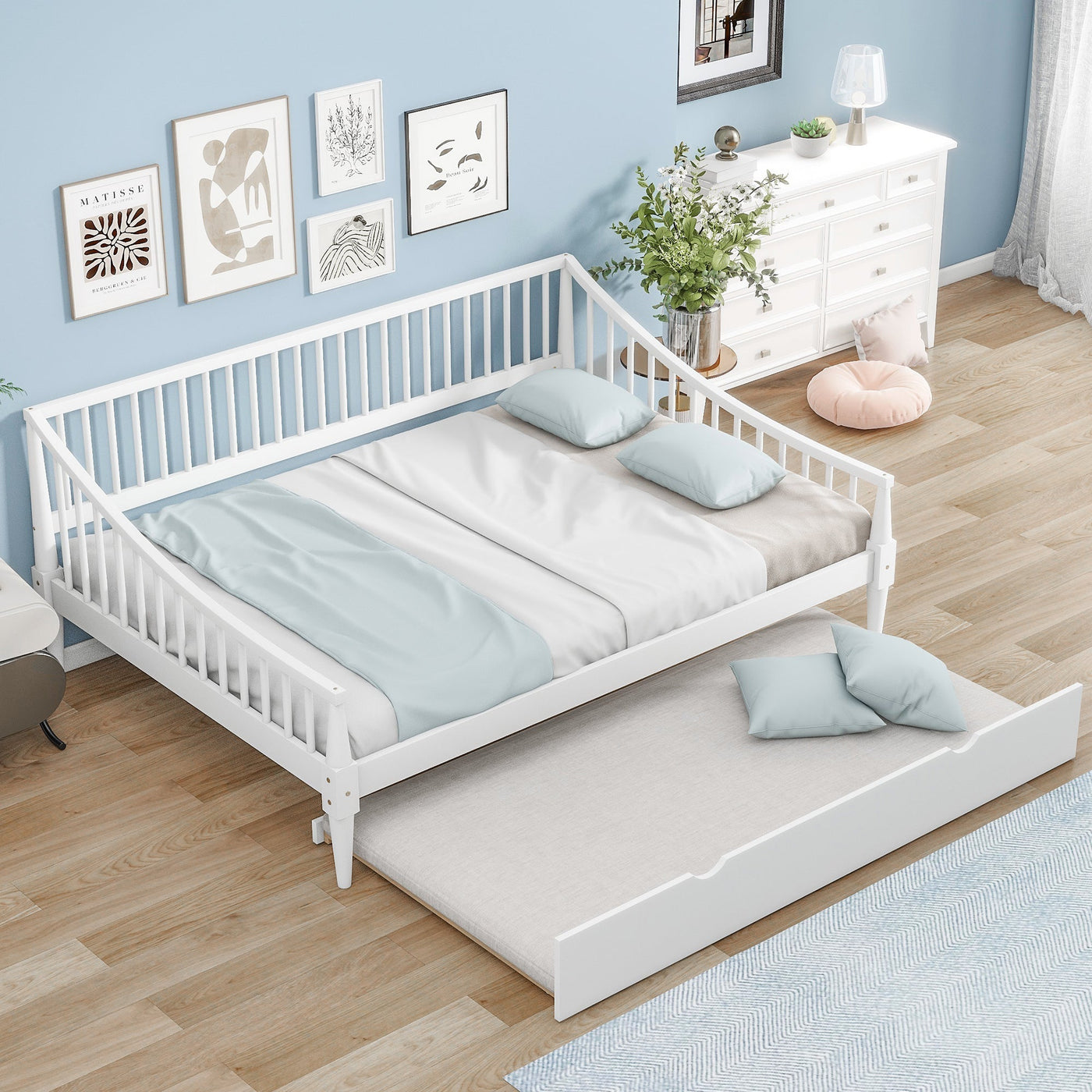 Full Size Daybed With Trundle And Support Legs For Extra Comfort
