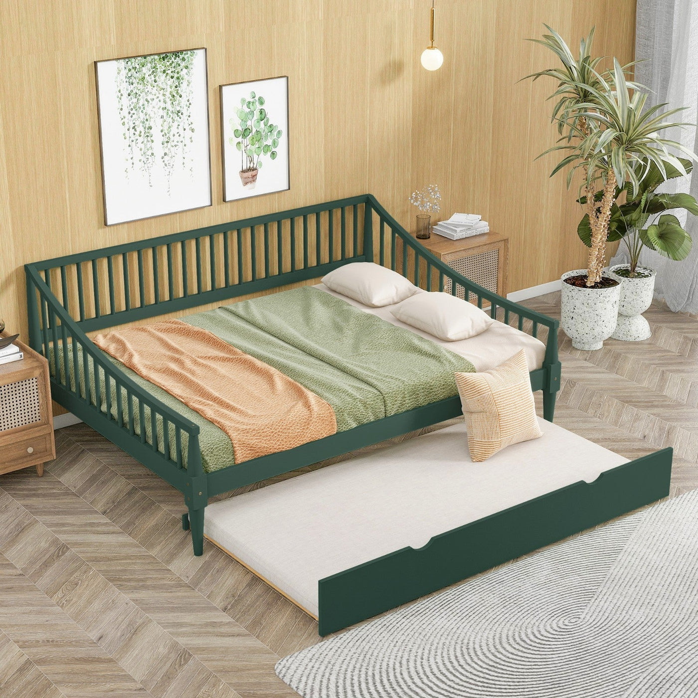 Full Size Daybed With Trundle And Support Legs For Extra Comfort