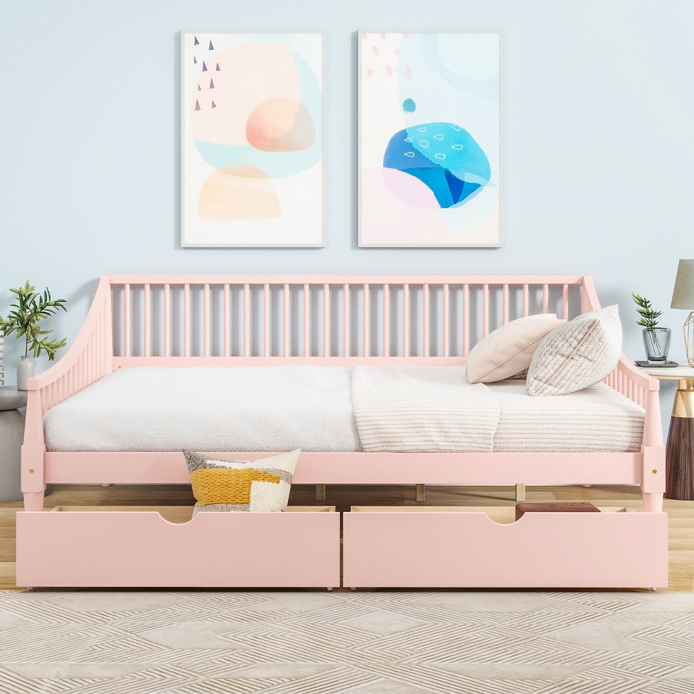 Full-Size Daybed With Storage Drawers And Support Legs Design