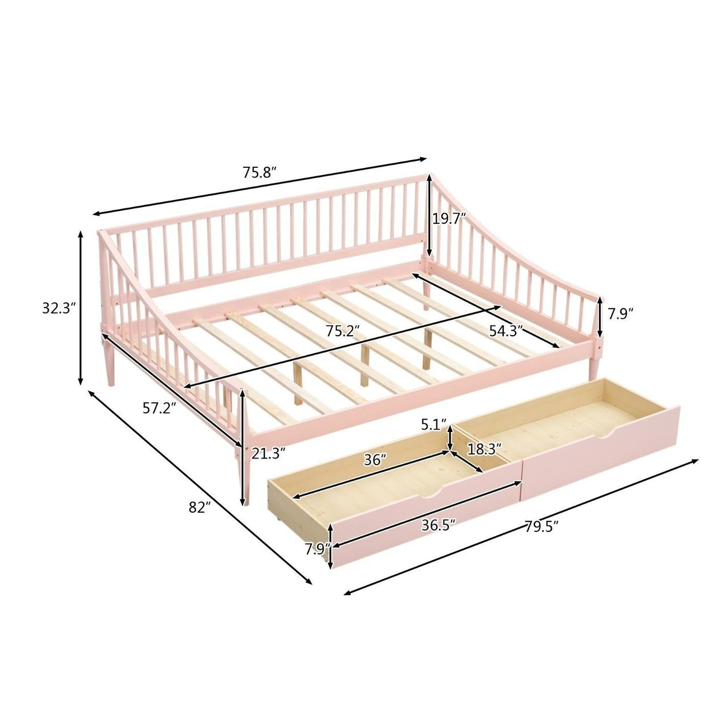 Full-Size Daybed With Storage Drawers And Support Legs Design