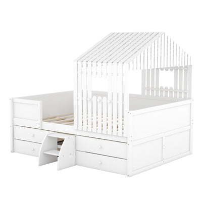 Full Size Loft Bed With Four Spacious Drawers And Storage