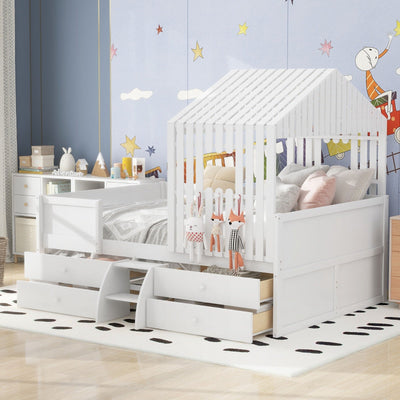 Full Size Loft Bed With Four Spacious Drawers And Storage