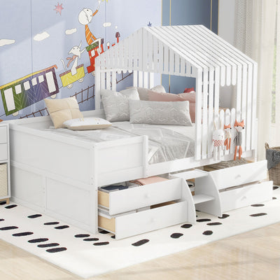 Full Size Loft Bed With Four Spacious Drawers And Storage