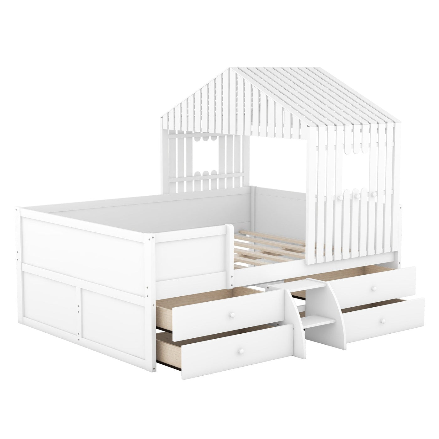 Full Size Loft Bed With Four Spacious Drawers And Storage