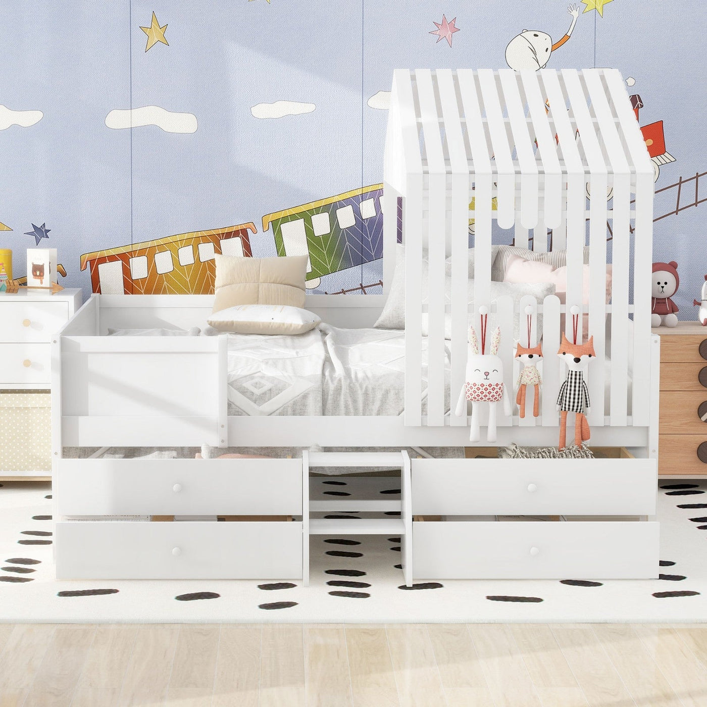 Full Size Loft Bed With Four Spacious Drawers And Storage