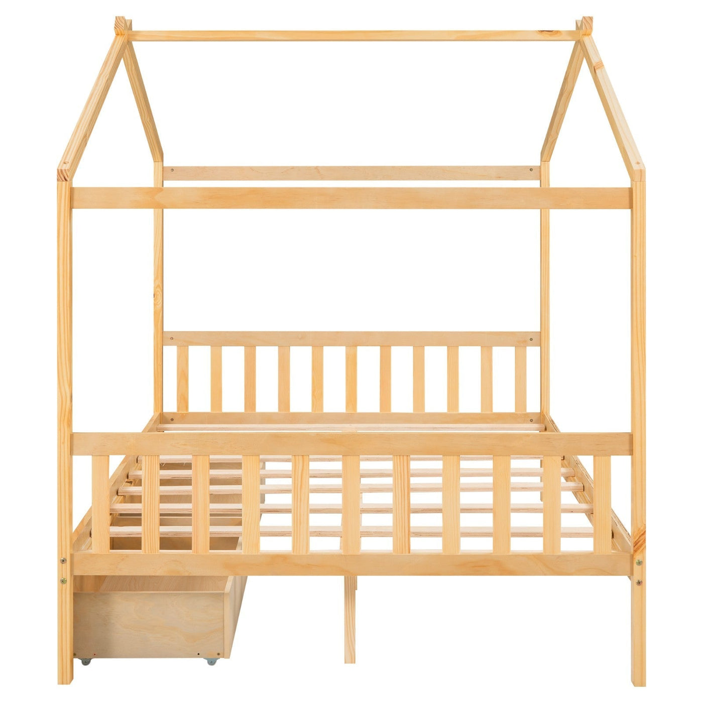Full-Size House Platform Bed With Drawers Headboard Footboard Design